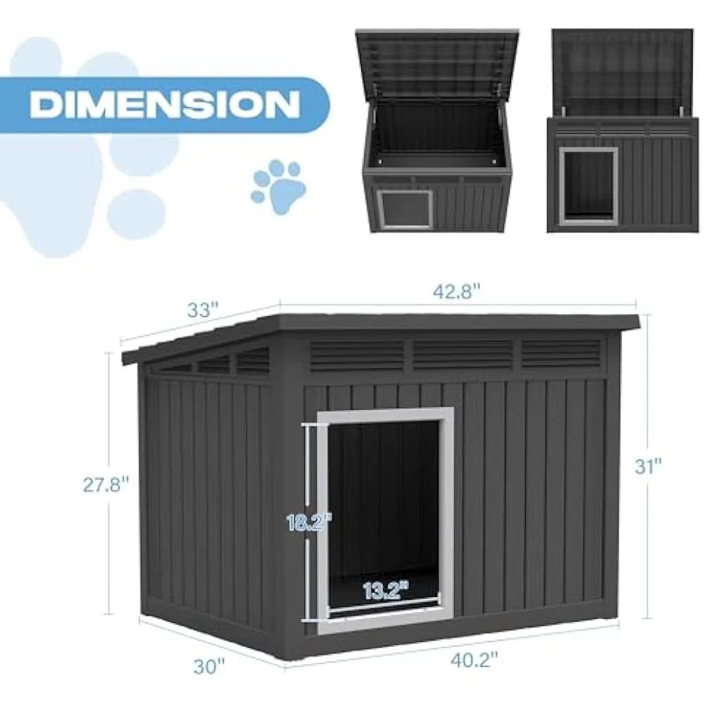 Large Weatherproof Dog House with Removable Roof for Indoor & Outdoor Use - Spacious, Houses, Kennels