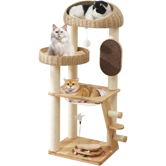Modern Cat Tree Tower with Space Capsule, Hand-Woven Basket Nest, Sisal Posts & Scratching Board, 50 Inch Heavy-Duty