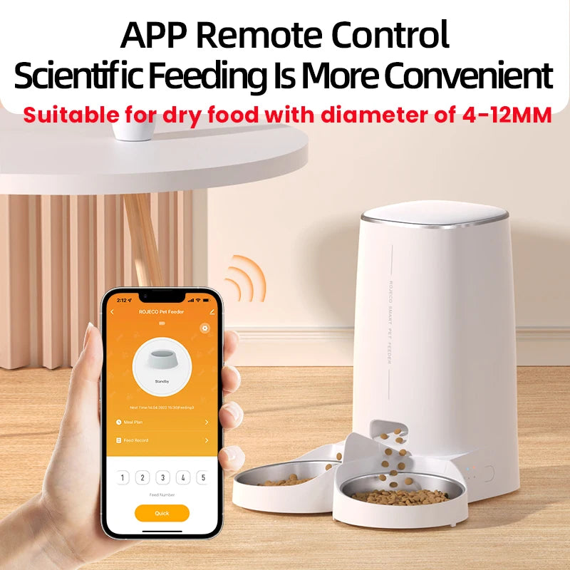 ROJECO Automatic Cat Feeder Pet Smart Cat Food Kibble Dispenser Remote Control WiFi Auto Feeder For Cats Dog Accessories