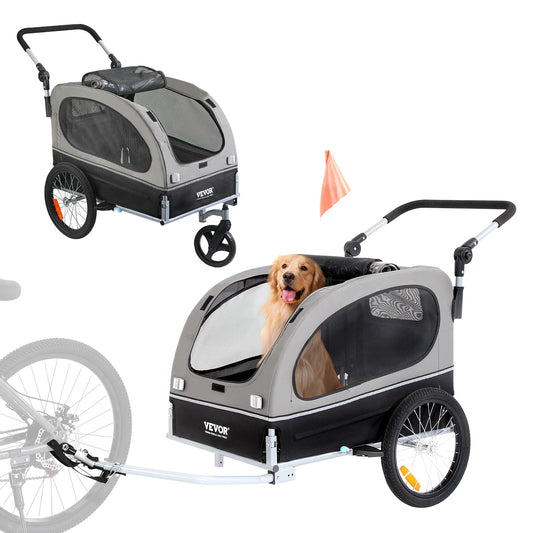 SucceBuy 88 lbs 2-in-1 Pet Stroller Cart Dog Bike Trailer with Wheels Reflectors Easy Folding Cart Frame Bicycle Coupler Carrier