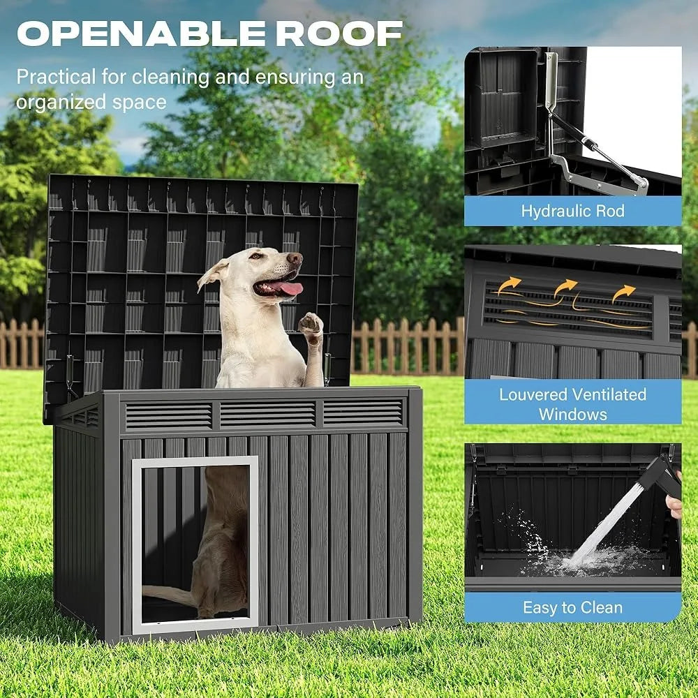 Large Weatherproof Dog House with Removable Roof for Indoor & Outdoor Use - Spacious, Houses, Kennels