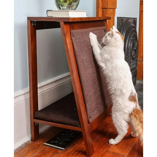 Wooden Cat Furniture Bed Scratching Post, End Table with Durable Sisal Board Scratcher Pad for Kitty
