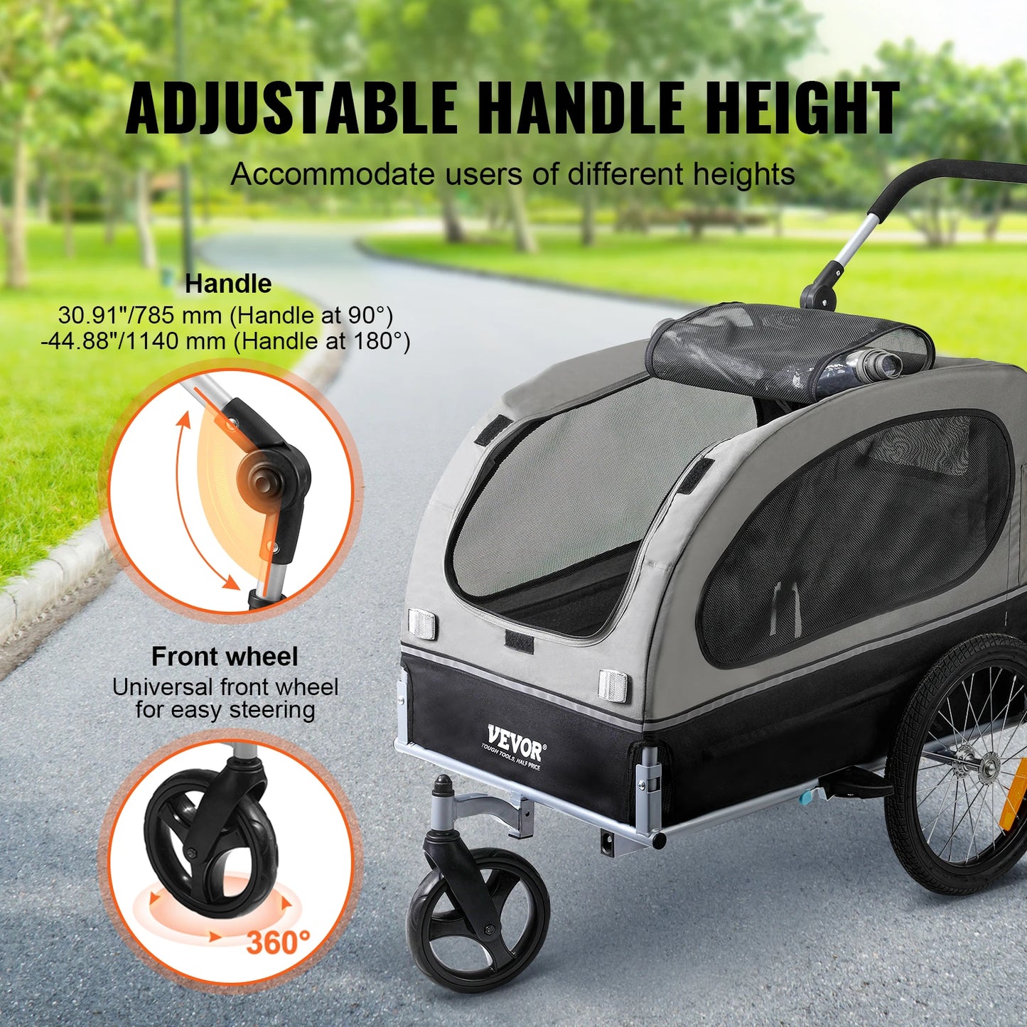 SucceBuy 88 lbs 2-in-1 Pet Stroller Cart Dog Bike Trailer with Wheels Reflectors Easy Folding Cart Frame Bicycle Coupler Carrier