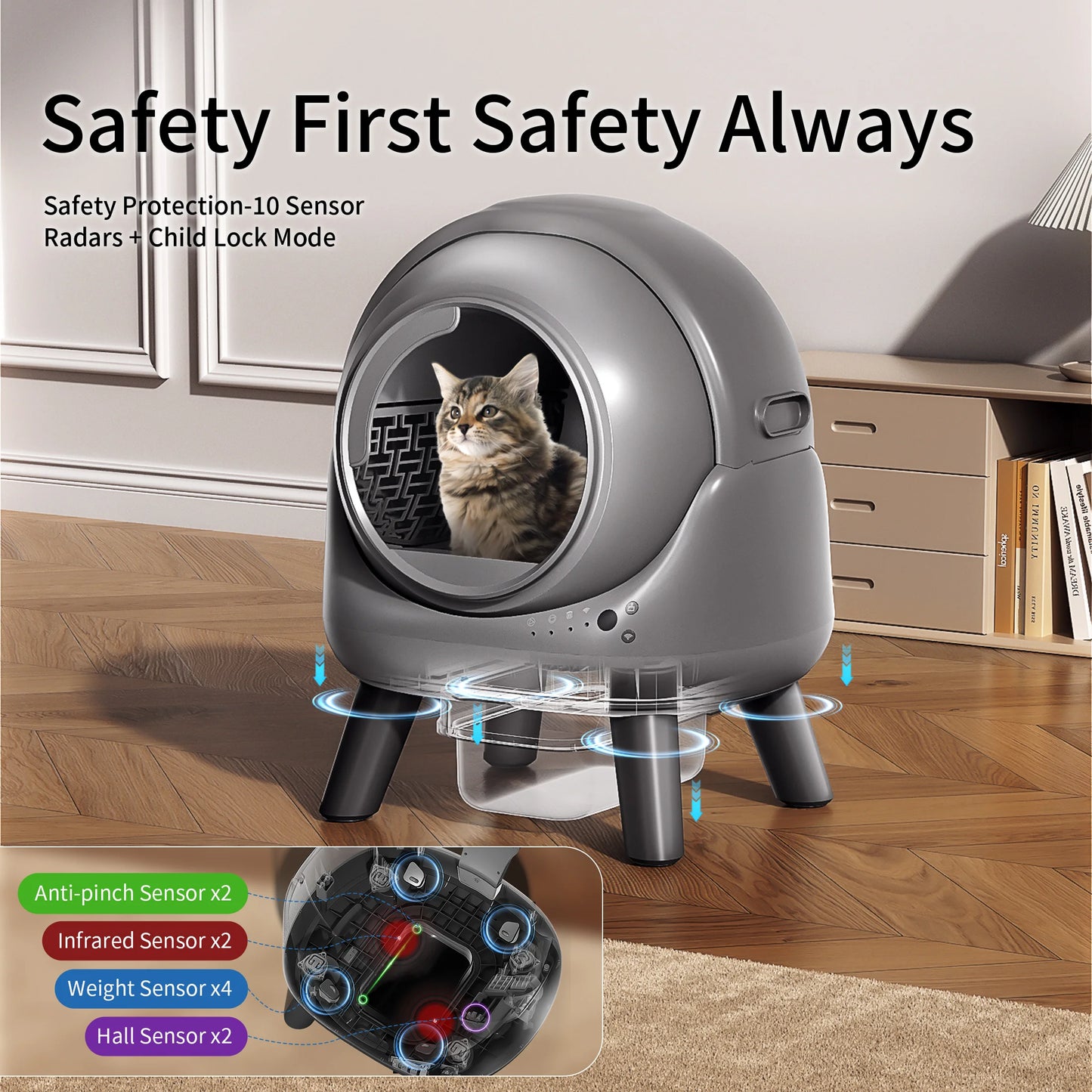 Self Cleaning Litter Box Automatic for Multiple Cats,Robot with APP Control,Dual Safety Protection Odor-Free Waste Disposal Grey