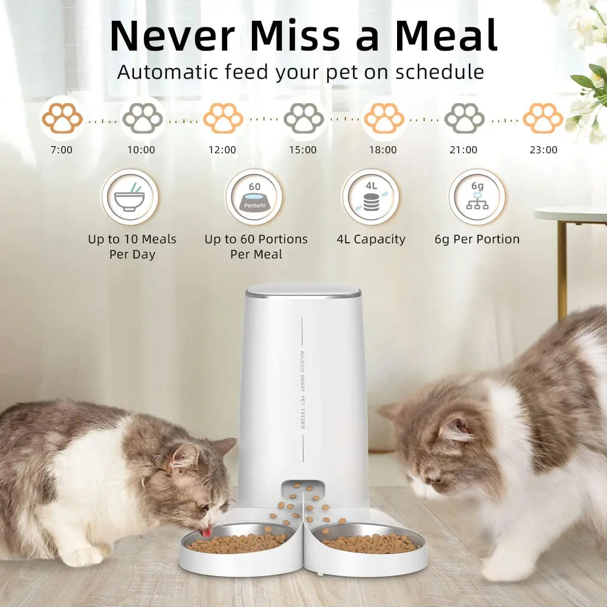 ROJECO Automatic Cat Feeder Pet Smart Cat Food Kibble Dispenser Remote Control WiFi Auto Feeder For Cats Dog Accessories