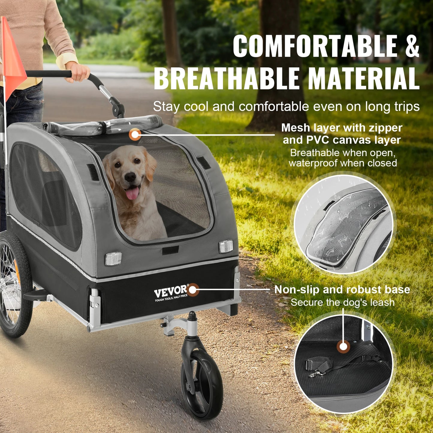 SucceBuy 88 lbs 2-in-1 Pet Stroller Cart Dog Bike Trailer with Wheels Reflectors Easy Folding Cart Frame Bicycle Coupler Carrier