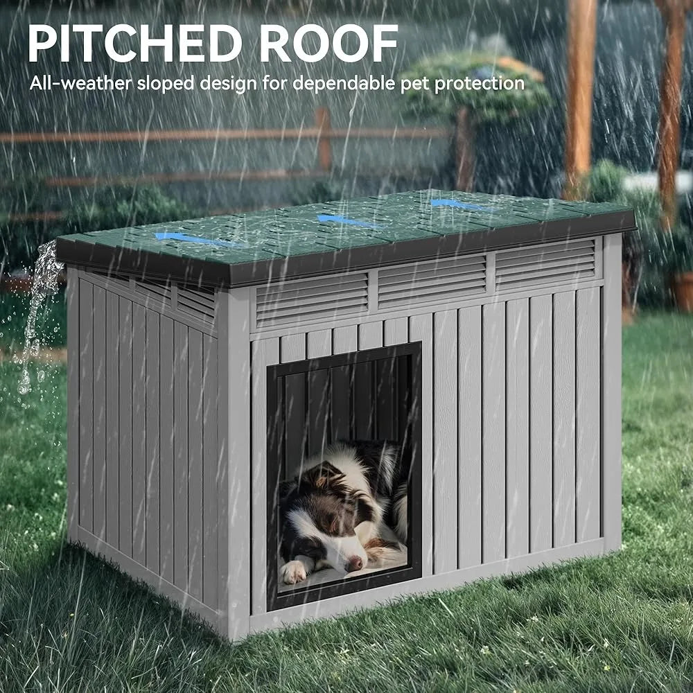 Dog House, Dog Kennel with Lift-Up Sloping Roof, Waterproof & Ventilated for Indoor & Outdoor, Easy To Clean Design