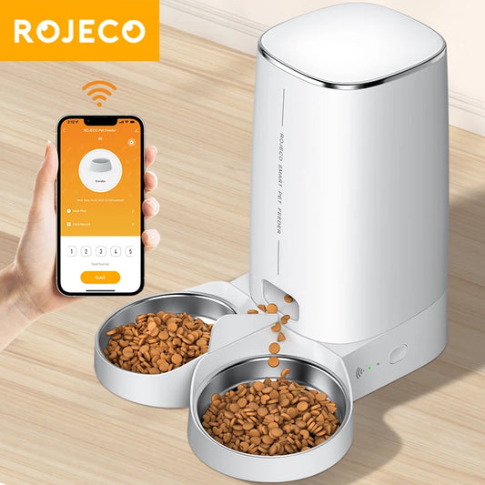 ROJECO Automatic Cat Feeder Pet Smart Cat Food Kibble Dispenser Remote Control WiFi Auto Feeder For Cats Dog Accessories