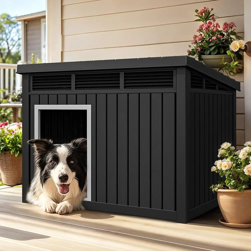 Dog House, Dog Kennel with Lift-Up Sloping Roof, Waterproof & Ventilated for Indoor & Outdoor, Easy To Clean Design
