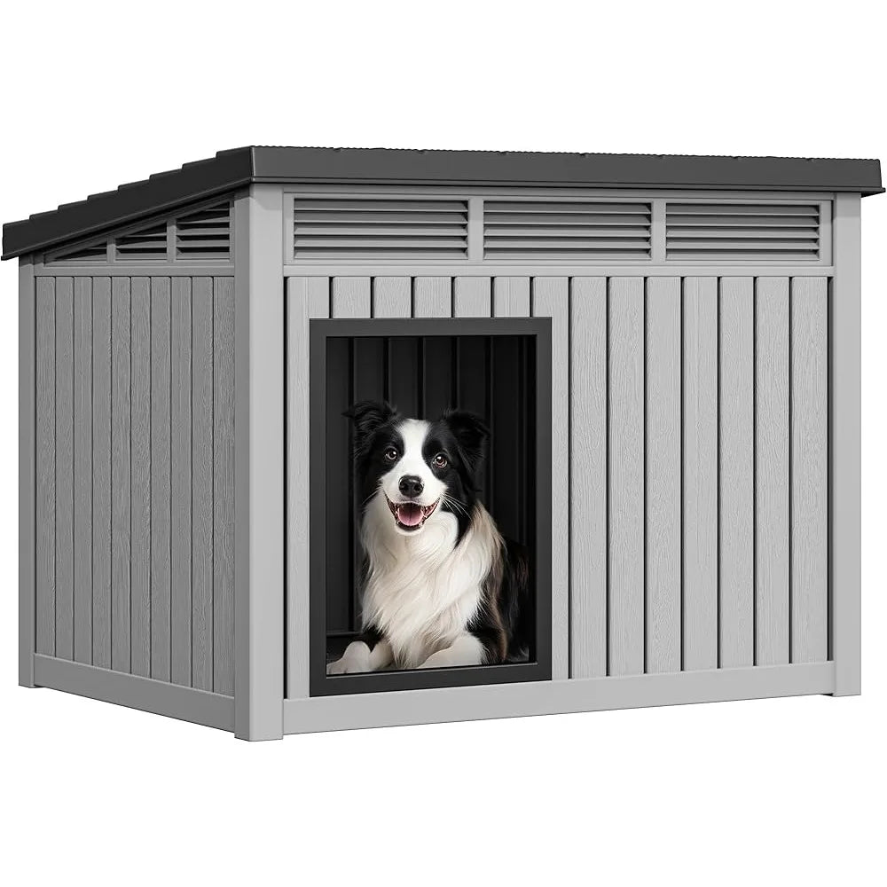 Dog House, Dog Kennel with Lift-Up Sloping Roof, Waterproof & Ventilated for Indoor & Outdoor, Easy To Clean Design