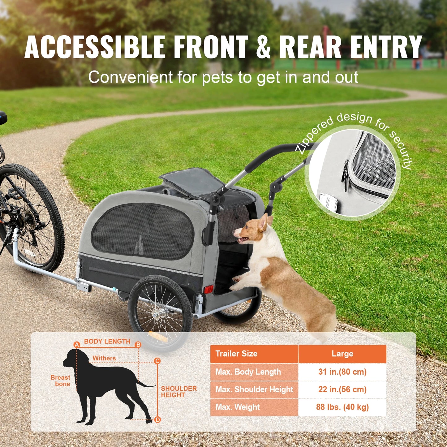 SucceBuy 88 lbs 2-in-1 Pet Stroller Cart Dog Bike Trailer with Wheels Reflectors Easy Folding Cart Frame Bicycle Coupler Carrier